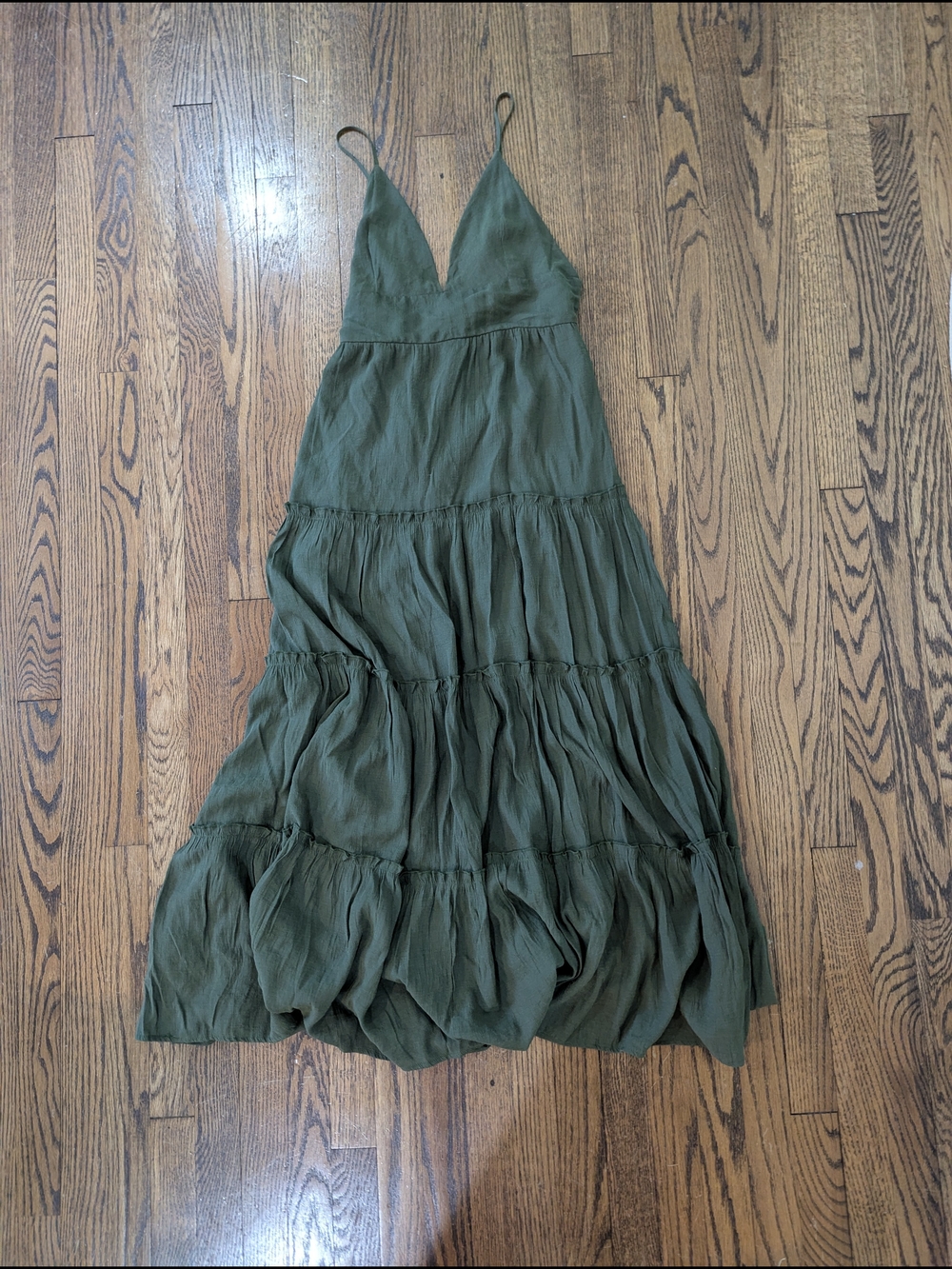 Altar'd State Olive Green Tiered V-Neck Maxi Dress with Tie Back